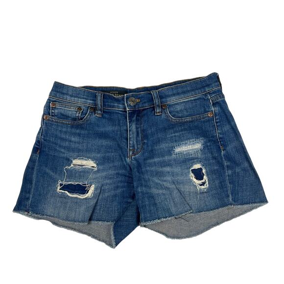 J.‎ Crew Indigo Denim Shorts Destroyed Distressed Jean Short Raw Hem Women's 26 - Picture 1 of 11
